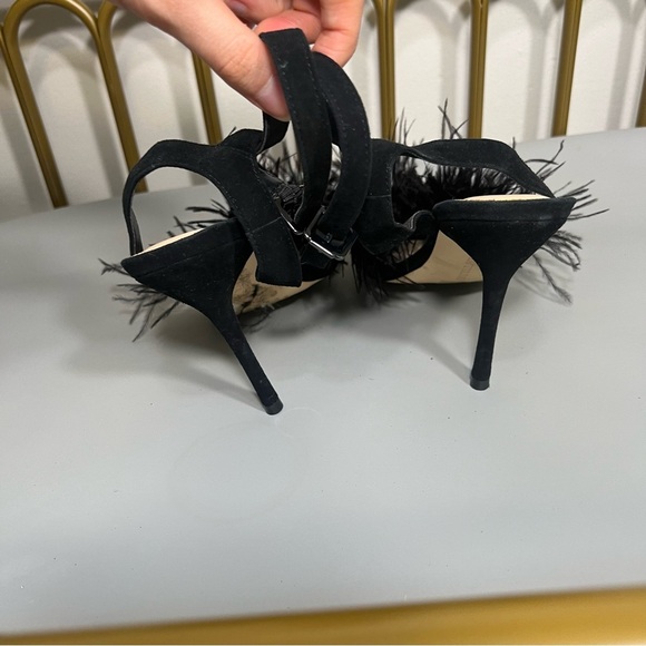 Ivanka Trump Black ostrich Feathered Women' strap stilettos no flaws size 7 - Picture 6 of 12